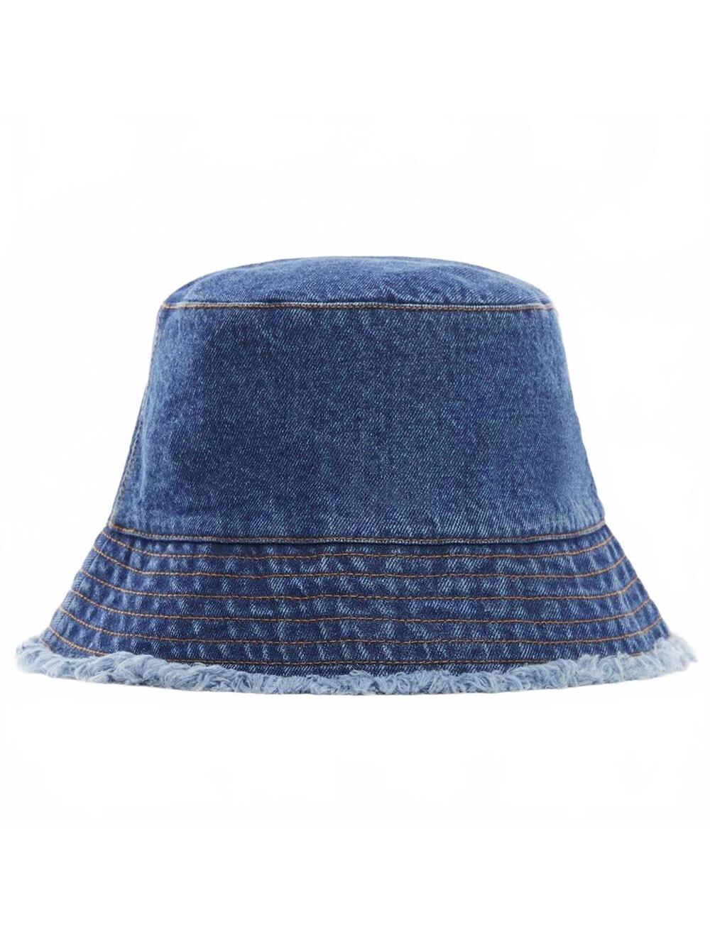 Mango Cotton Frayed Denim Bucket Hat NWT Blue
